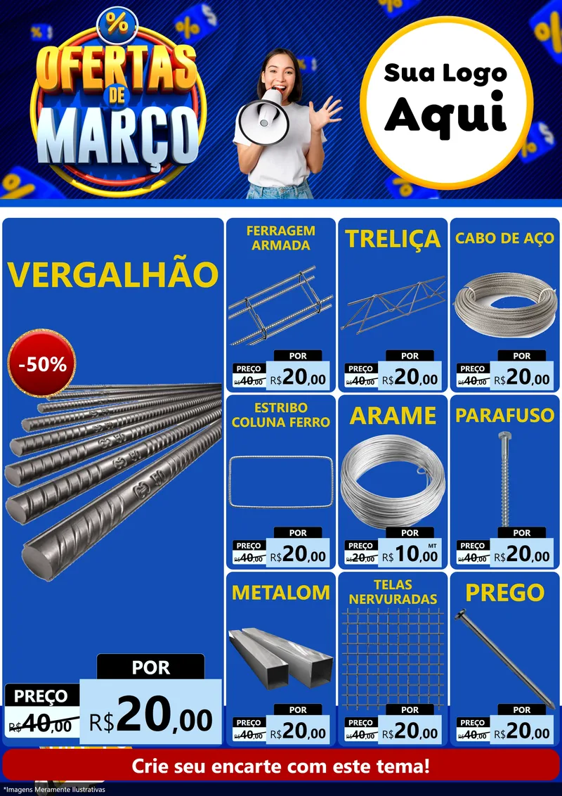 Modelo de Encarte para Encarte A4 Vertical com o tema Ofertas de Março para Ferragens