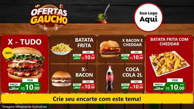 Modelo de TV para TV Horizontal com o tema Ofertas Dia do Gaúcho para Hamburgueria