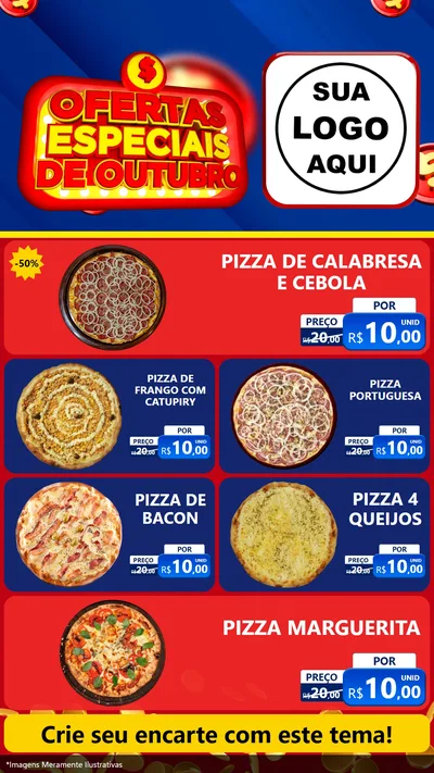 Modelo de TV para TV Vertical com o tema Ofertas Especiais de Outubro para Pizzaria