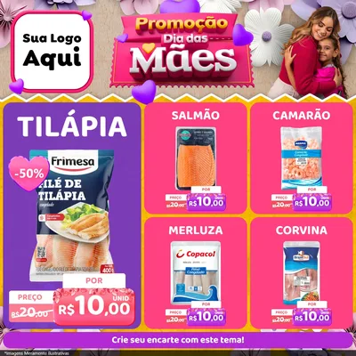 Modelo de Rede Social para Feed Facebook com o tema Promoção Dia das Mães para Peixaria