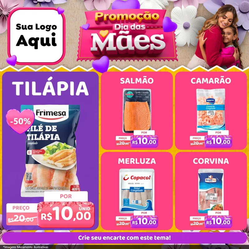 Modelo de Rede Social para Feed Facebook com o tema Promoção Dia das Mães para Peixaria