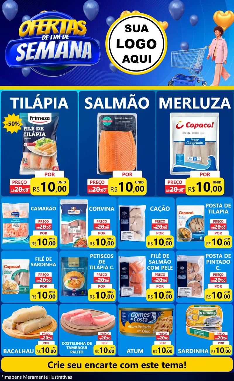 Modelo de Encarte para Encarte Grande com o tema Ofertas de Fim de Semana para Peixaria