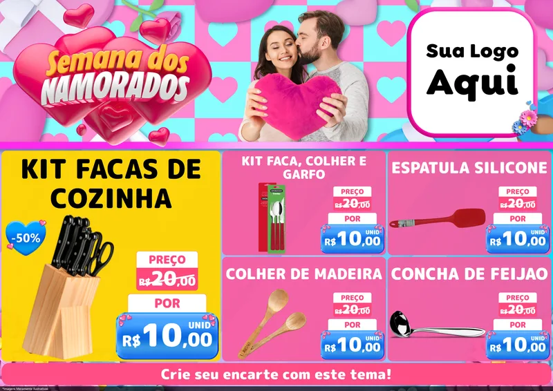 Modelo de Encarte para Encarte A4 Horizontal com o tema Semana dos Namorados para Utilidades Domésticas