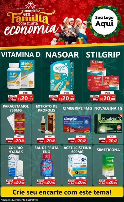 Modelo de Encarte para Encarte Grande com o tema Momento em Família (Natal) para Farmácia