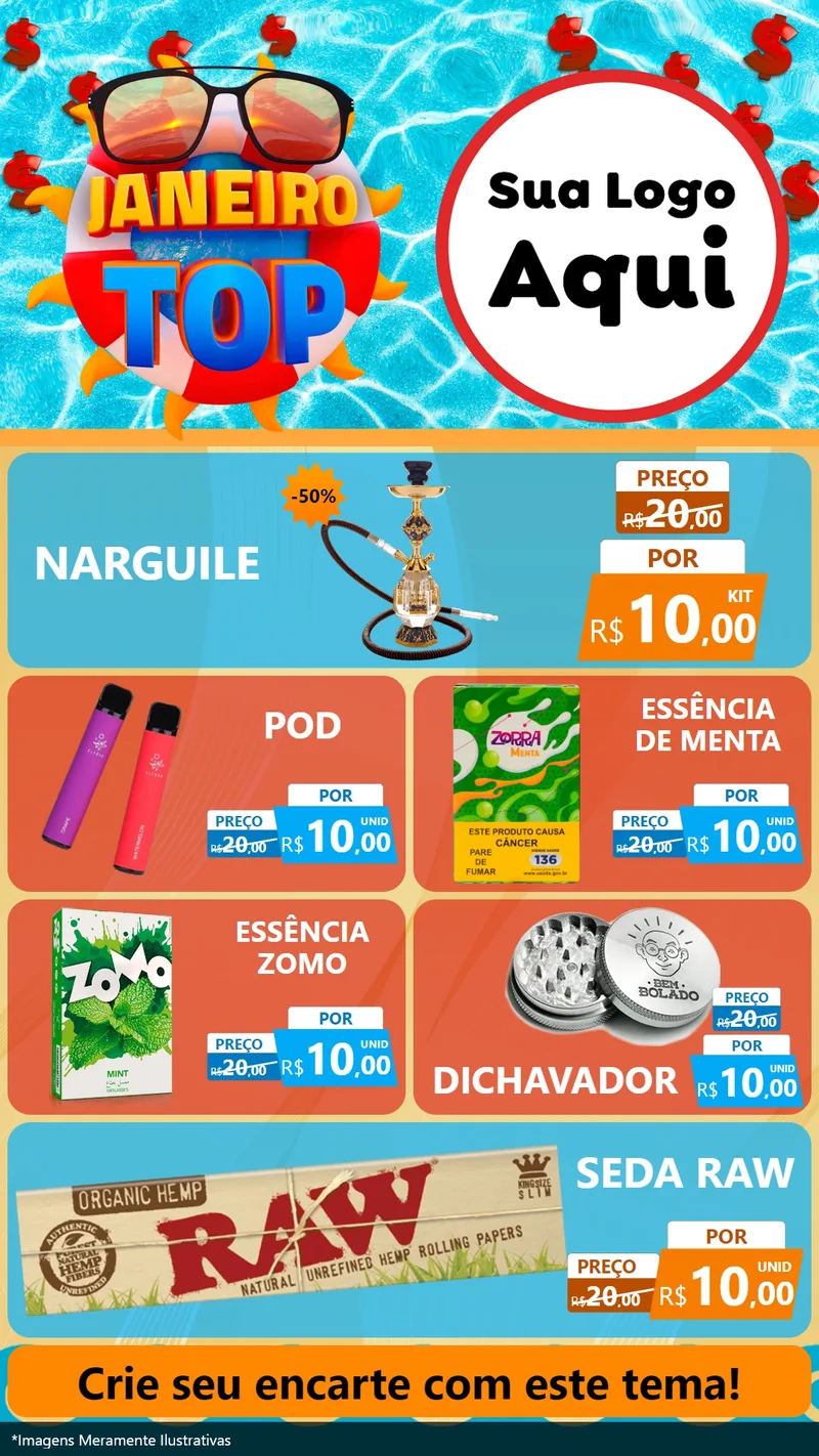 Modelo de TV para TV Vertical com o tema Janeiro Top para Tabacaria