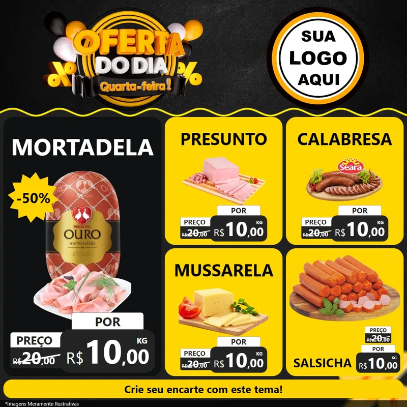 Modelo de Rede Social para Feed Facebook com o tema Oferta do Dia - Quarta Feira! para Frios e Laticínios