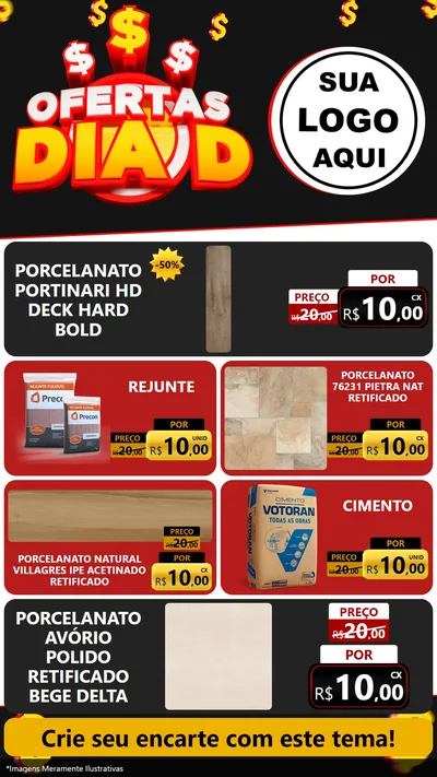 Modelo de TV para TV Vertical com o tema Ofertas Dia D para Pisos e revestimentos