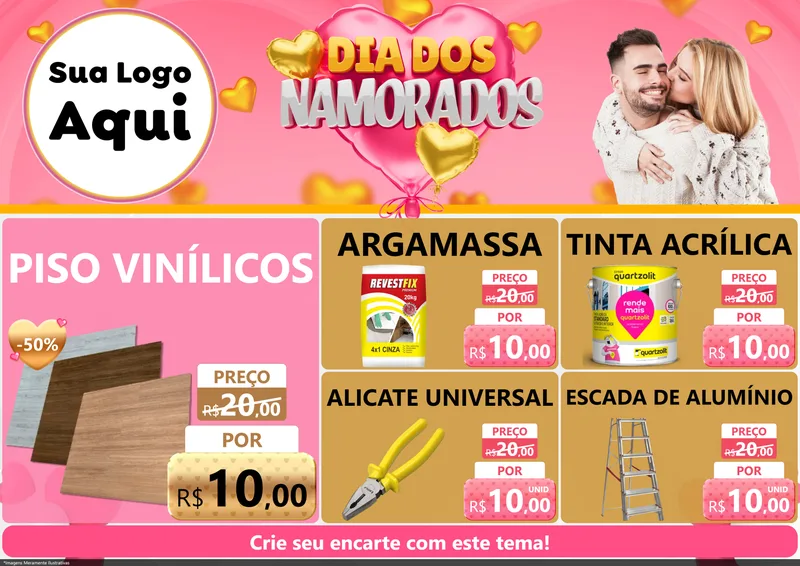 Modelo de Encarte para Encarte A4 Horizontal com o tema Dia dos Namorados para Material para Construção
