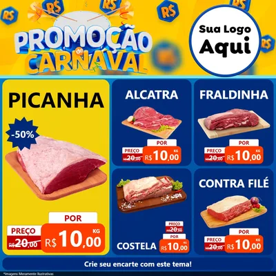 Modelo de Rede Social para Feed Facebook com o tema Promoção de Carnaval para Açougue