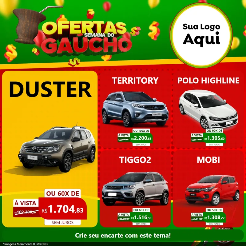 Modelo de Rede Social para Feed Facebook com o tema Ofertas Semana Do Gaúcho para Concessionaria de Carros