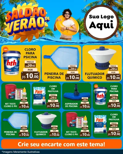 Modelo de Rede Social para Feed Instagram com o tema Saldão de Verão para Produtos para Piscina