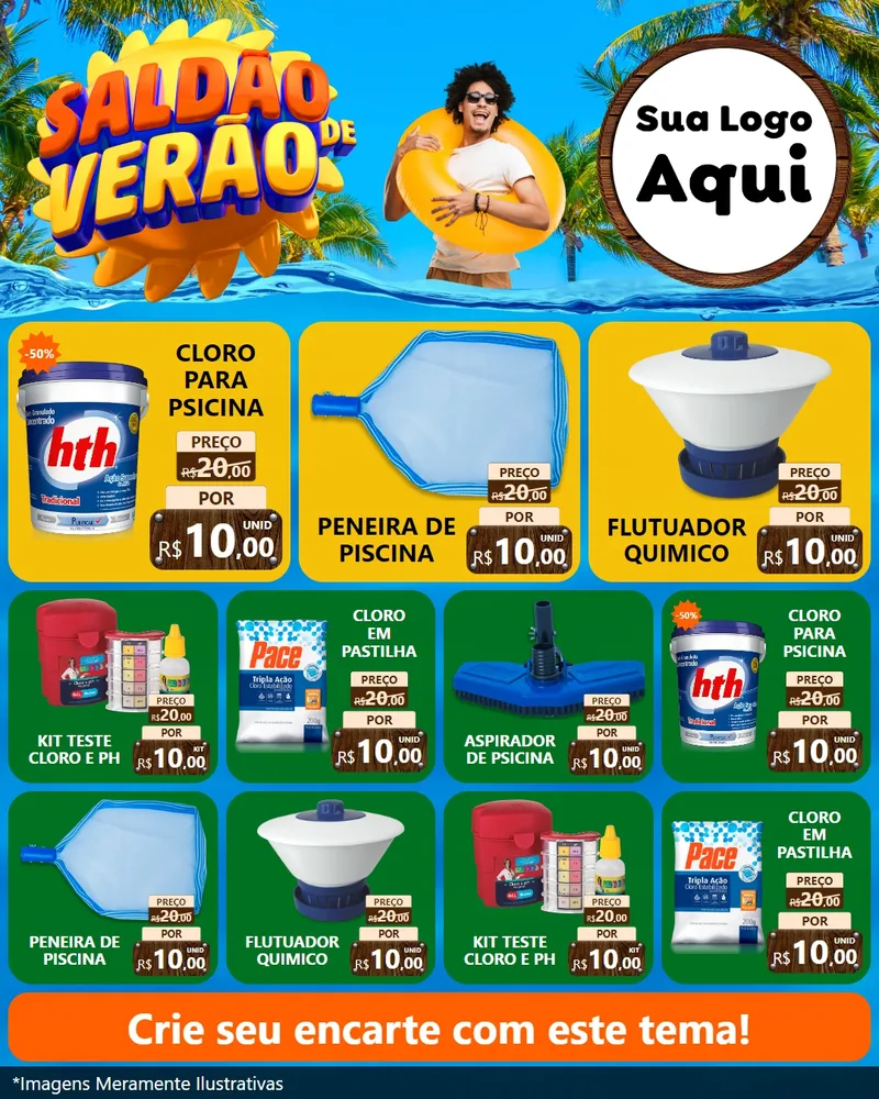 Modelo de Rede Social para Feed Instagram com o tema Saldão de Verão para Produtos para Piscina