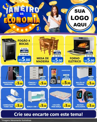 Modelo de Rede Social para Feed Instagram com o tema Janeiro da Economia para Móveis e Eletro