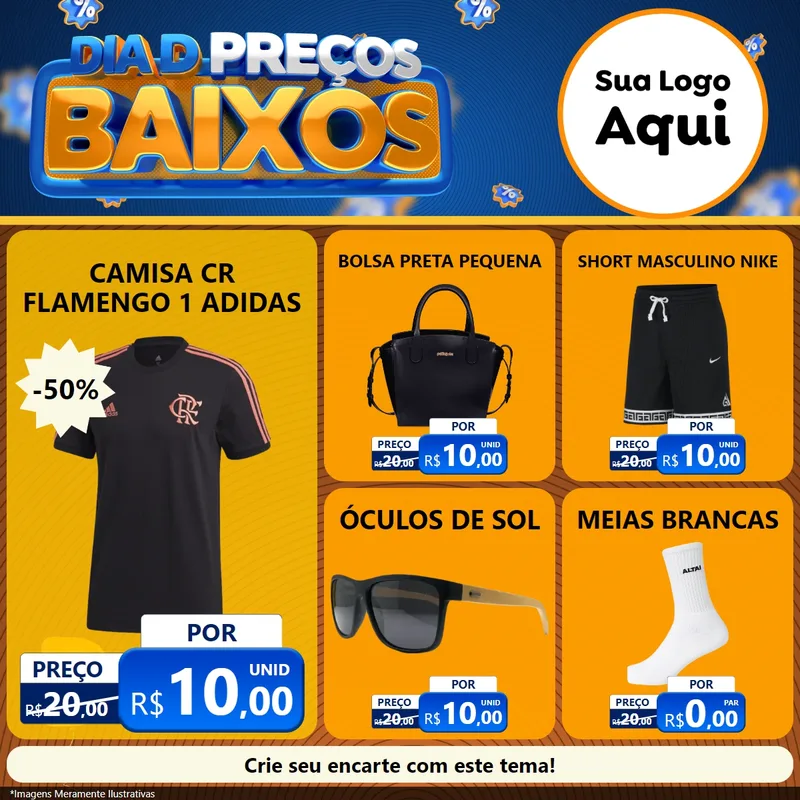 Modelo de Rede Social para Feed Facebook com o tema Dia D Preço Baixo para Roupas e acessórios