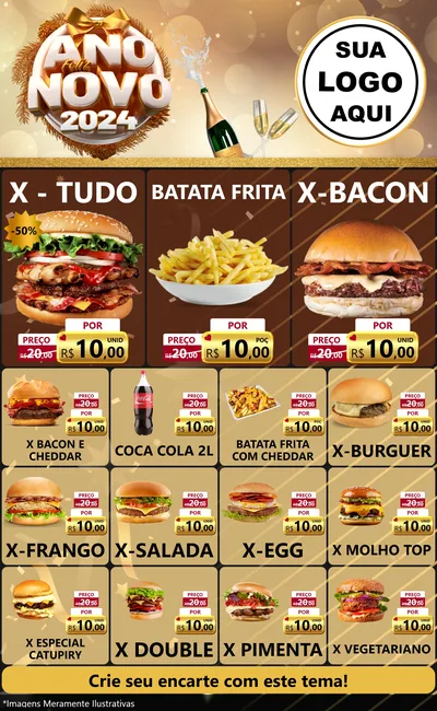 Modelo de Encarte para Encarte Grande com o tema Feliz Ano Novo 2027 para Hamburgueria