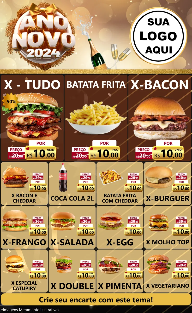 Modelo de Encarte para Encarte Grande com o tema Feliz Ano Novo 2027 para Hamburgueria