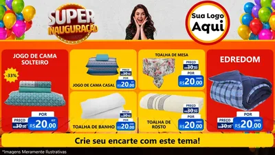 Modelo de TV para TV Horizontal com o tema Super Inauguração para Cama, Mesa e Banho