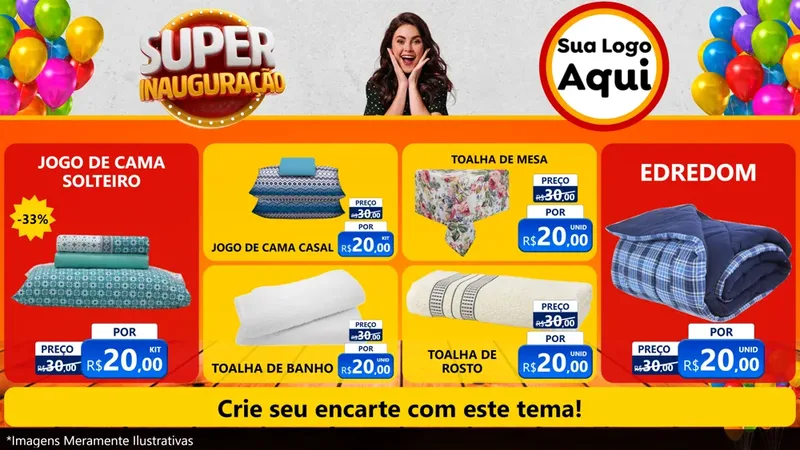 Modelo de TV para TV Horizontal com o tema Super Inauguração para Cama, Mesa e Banho