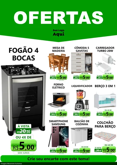Modelo de Encarte para Encarte A4 Vertical com o tema Ofertas Verde Cartaz para Móveis e Eletro