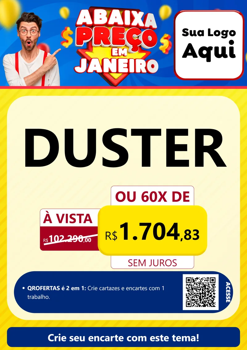 Modelo de Cartaz para Cartaz A4 Vertical com o tema Abaixa Preço em Janeiro para Concessionaria de Carros