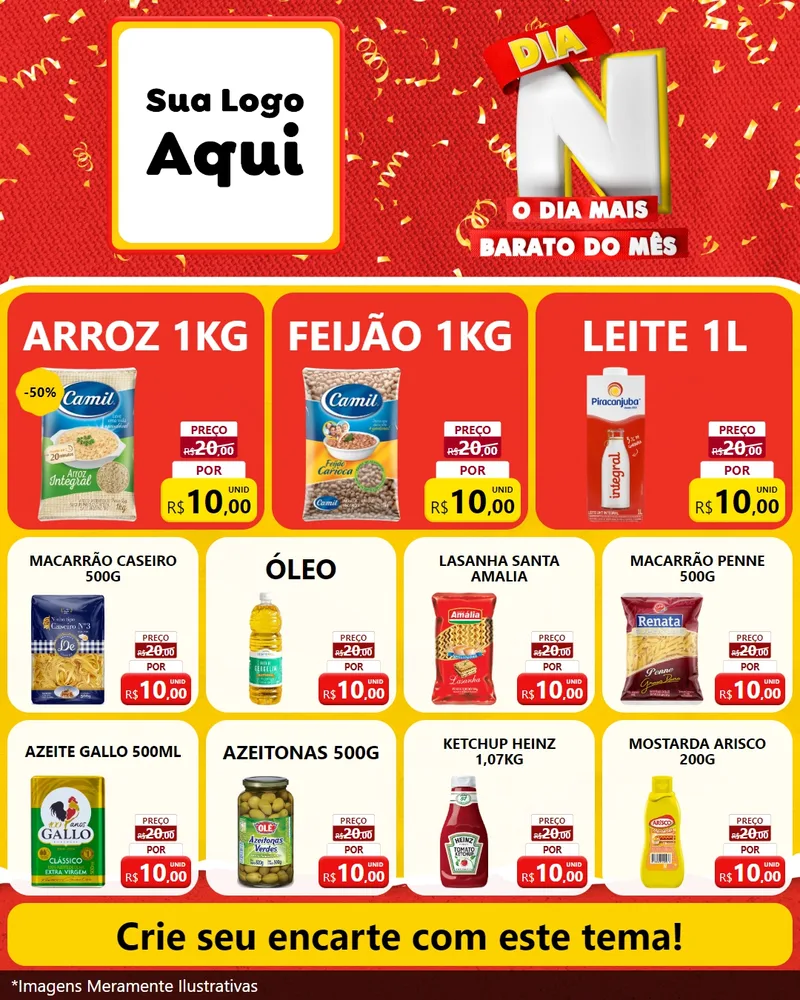 Modelo de Rede Social para Feed Instagram com o tema Dia N o Dia Mais Barato do Mês para Supermercado