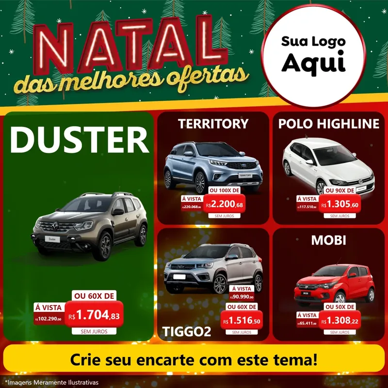 Modelo de Rede Social para Feed Facebook com o tema Natal das Melhores Ofertas para Concessionaria de Carros