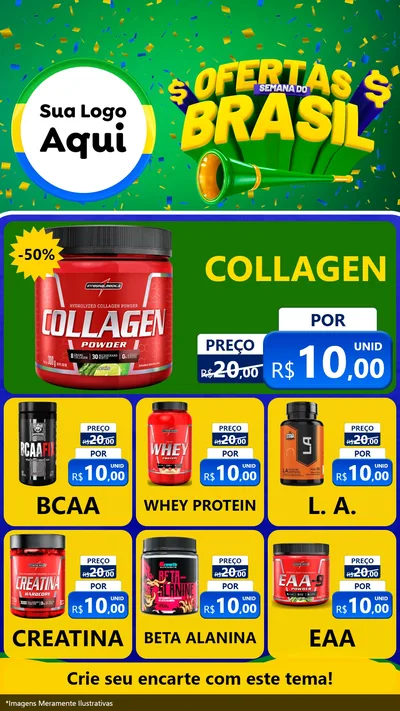 Modelo de Rede Social para Stories com o tema Ofertas Semana do Brasil para Suplementos alimentares