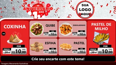 Modelo de TV para TV Horizontal com o tema Promoção de Aniversário - 1 Ano para Salgadaria