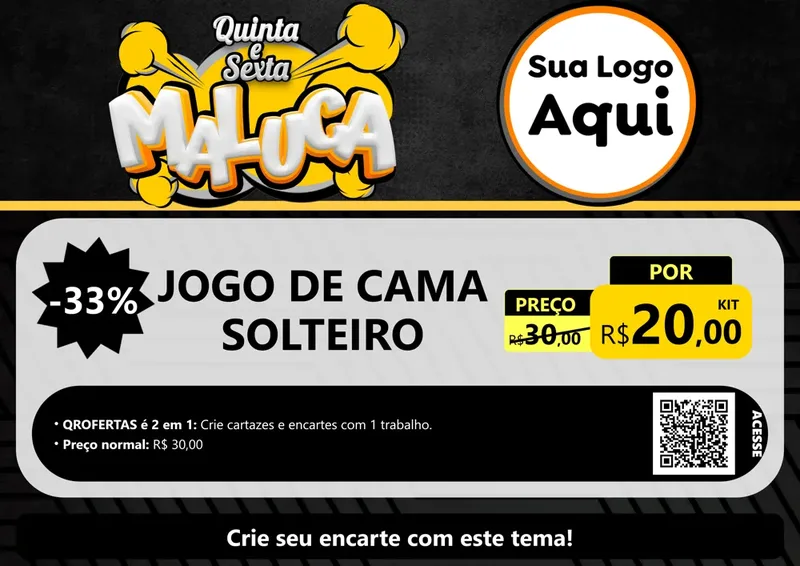 Modelo de Cartaz para Cartaz A4 Horizontal com o tema Quinta e Sexta Maluca para Cama, Mesa e Banho