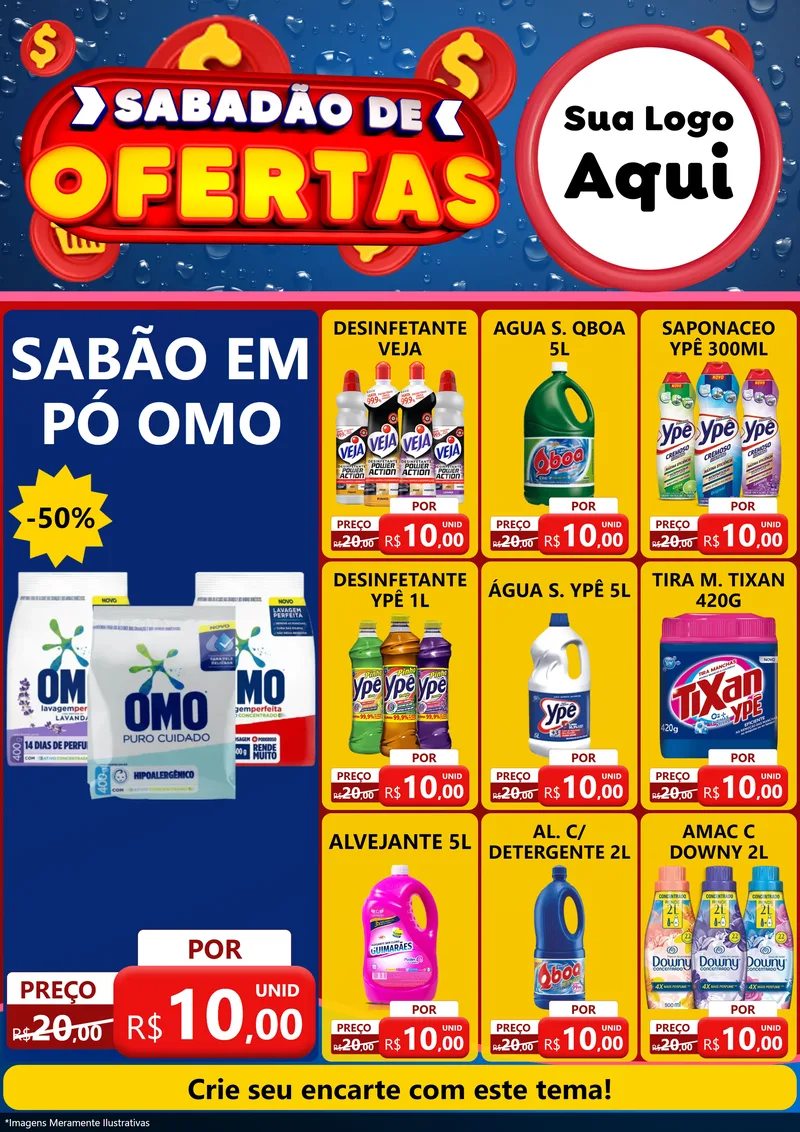 Modelo de Encarte para Encarte A4 Vertical com o tema Sabadão de Ofertas para Produtos de Limpeza