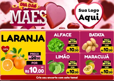 Modelo de Encarte para Encarte A4 Horizontal com o tema Dia Das Mães para Hortifrúti