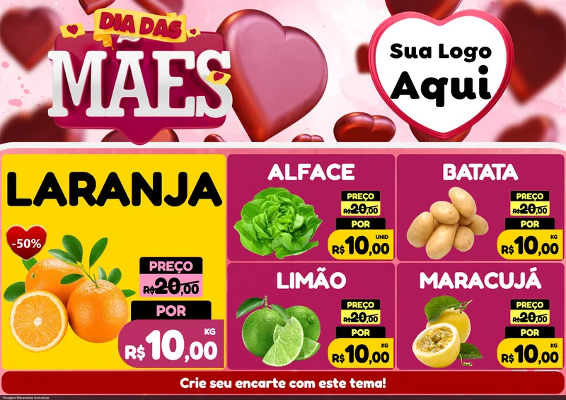 Modelo de Encarte para Encarte A4 Horizontal com o tema Dia Das Mães para Hortifrúti