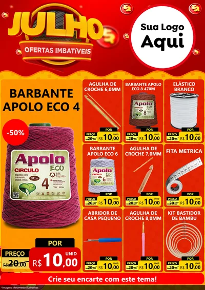 Modelo de Encarte para Encarte A4 Vertical com o tema Julho Ofertas Imbatíveis para Armarinho e Aviamentos