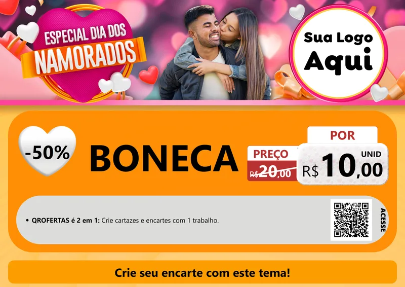 Modelo de Cartaz para Cartaz A4 Horizontal com o tema Especial Dia dos Namorados para Brinquedos