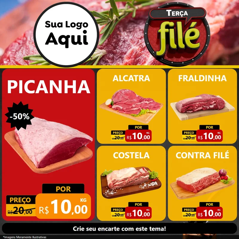 Modelo de Rede Social para Feed Facebook com o tema Terça Filé para Açougue