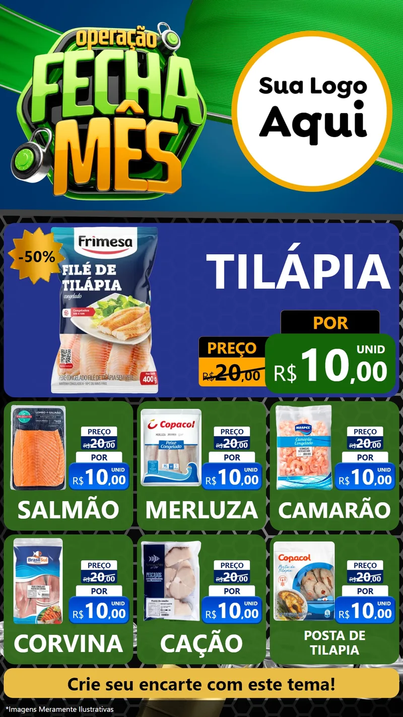 Modelo de Rede Social para Stories com o tema Operação Fecha Mês para Peixaria