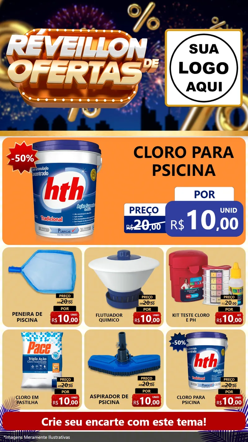 Modelo de Rede Social para Stories com o tema Réveillon de Ofertas para Produtos para Piscina
