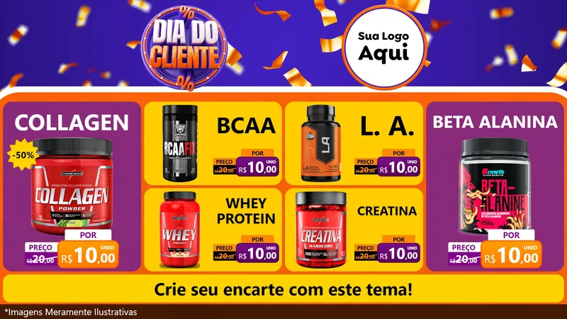 Modelo de TV para TV Horizontal com o tema Dia do Cliente para Suplementos alimentares