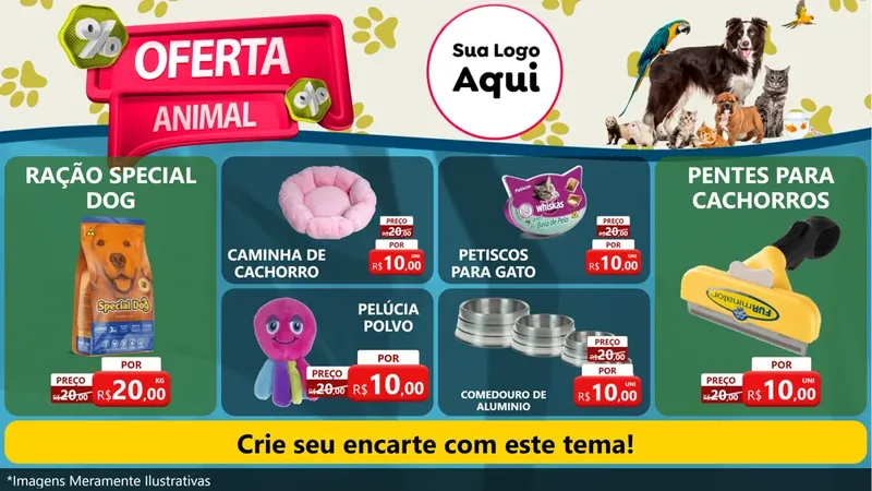 Modelo de TV para TV Horizontal com o tema Oferta Animal para Pet Shop