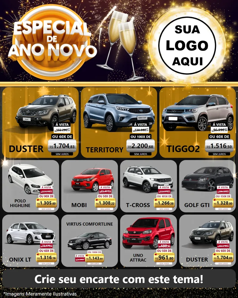 Modelo de Rede Social para Feed Instagram com o tema Especial de Ano Novo para Concessionaria de Carros