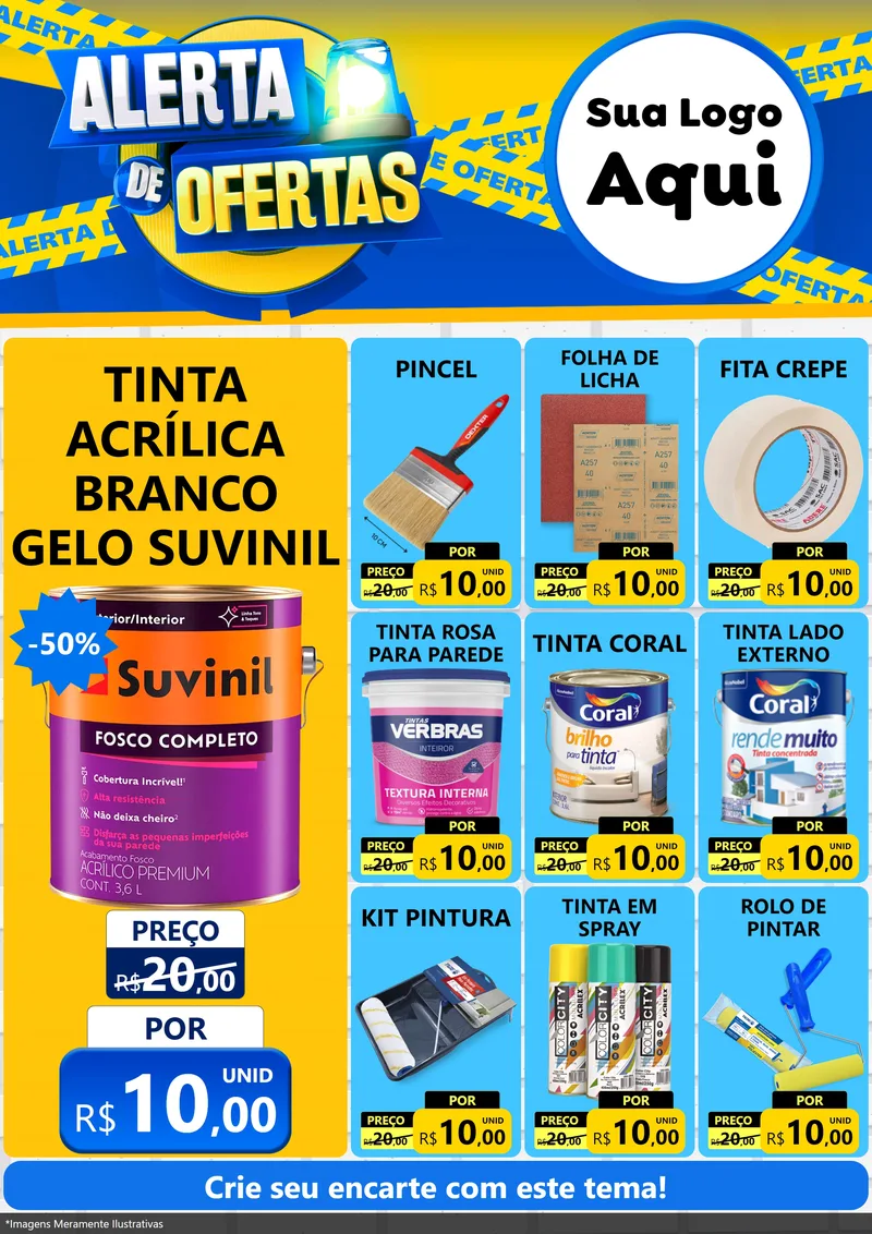 Modelo de Encarte para Encarte A4 Vertical com o tema Alerta de Ofertas para Tintas e Ferramentas