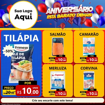 Modelo de Rede Social para Feed Facebook com o tema Aniversário para Peixaria