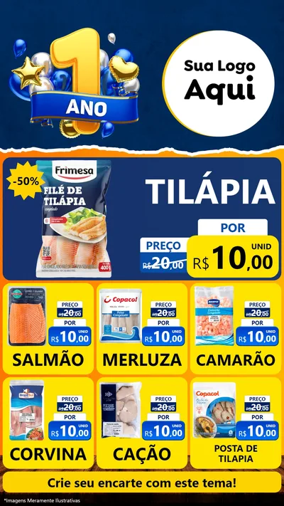 Modelo de Rede Social para Stories com o tema Um Ano de Aniversário para Peixaria