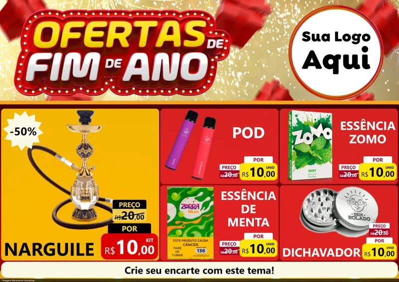 Modelo de Encarte para Encarte A4 Horizontal com o tema Ofertas de Fim de Ano para Tabacaria