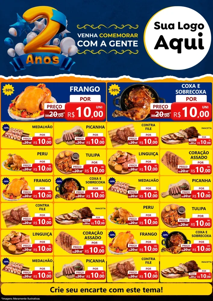 Modelo de Encarte para Encarte A4 Vertical com o tema Aniversário de 2 anos para Assados