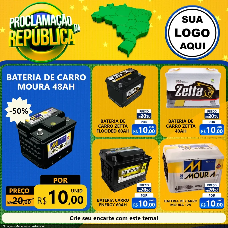 Modelo de Rede Social para Feed Facebook com o tema Proclamação da República para Baterias Elétricas
