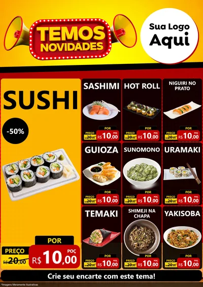 Modelo de Encarte para Encarte A4 Vertical com o tema Temos Novidades para Comida japonesa