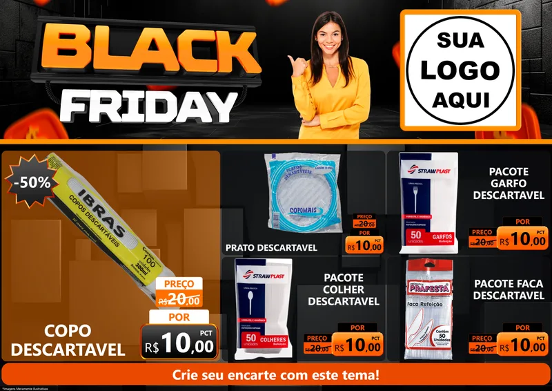 Modelo de Encarte para Encarte A4 Horizontal com o tema Black Friday para Embalagens