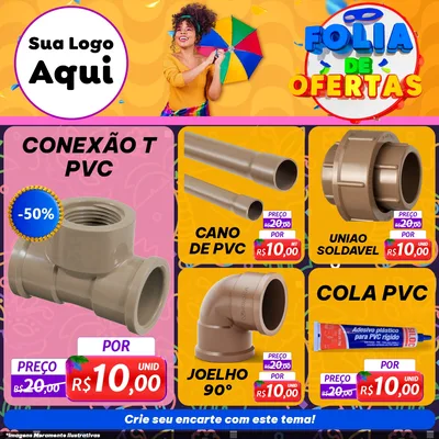 Modelo de Rede Social para Feed Facebook com o tema Folia de Ofertas para Tubos e conexões