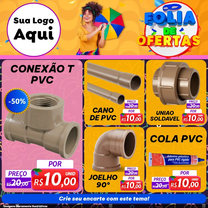Modelo de Rede Social para Feed Facebook com o tema Folia de Ofertas para Tubos e conexões